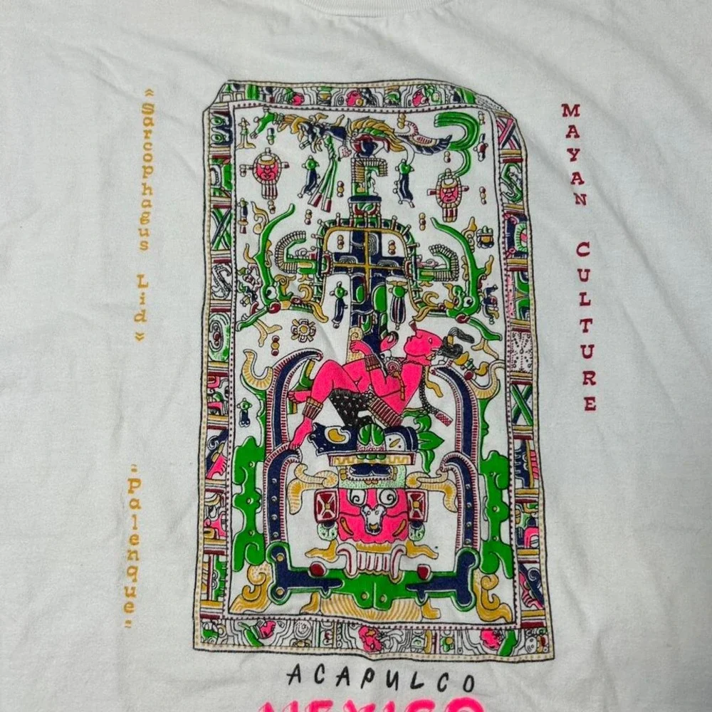 Vintage Acapulco‎  White T Shirt Mexico Aztec XLarge single stitch